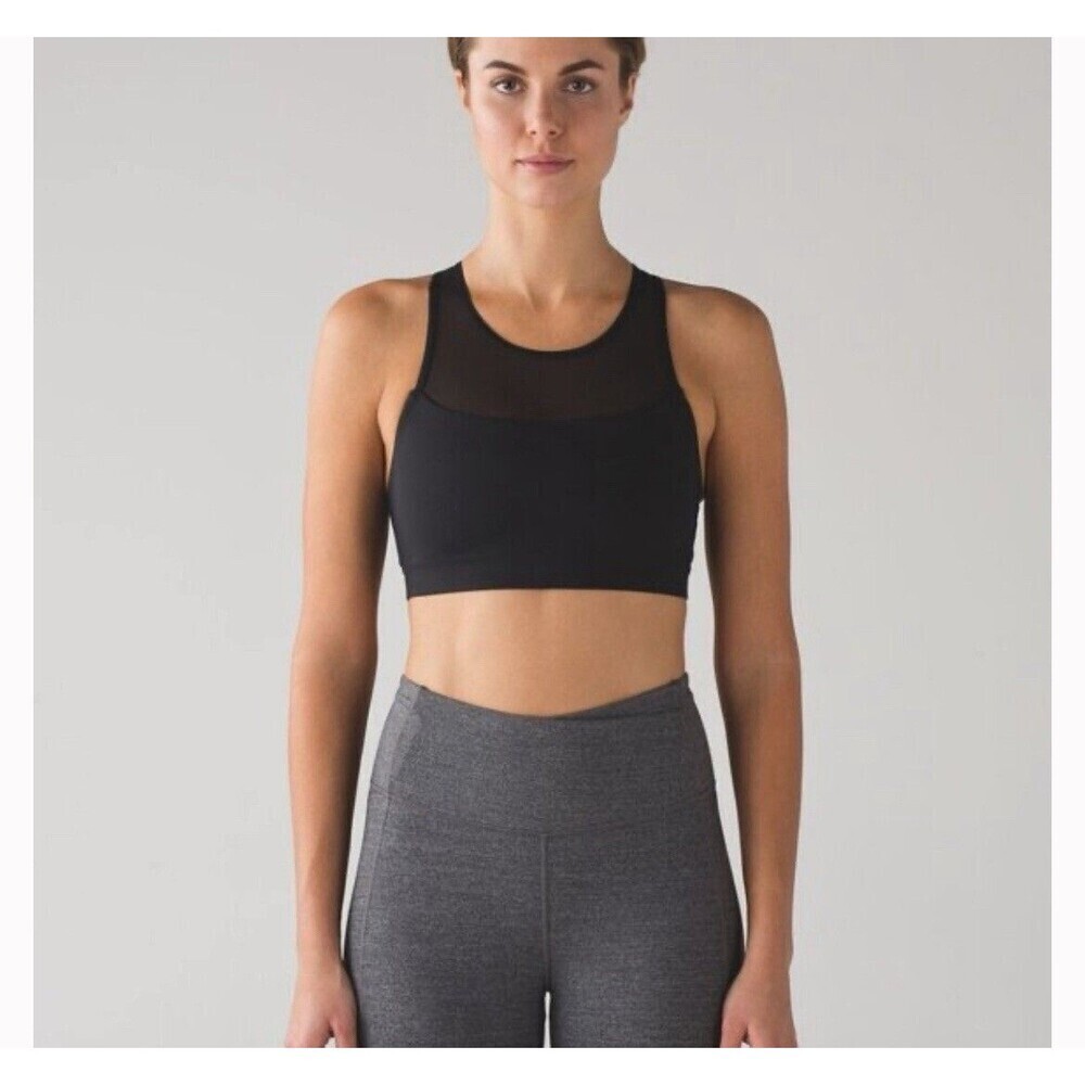 Lululemon Gear up bra black mesh high neck womens 4 - Picture 2 of 7